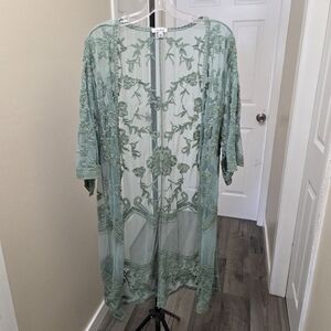 white birch Sheer Embroidered Cardigan